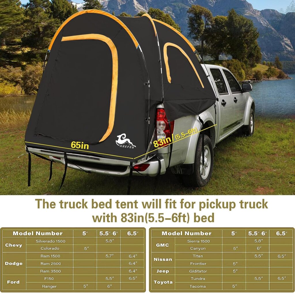Pickup Truck Tent, Portable Truck Bed Tent for Camping, Waterproof PU2000mm Double Layer for 2 Person, 5.5-6.5 FT Truck Bed,Compact and Full Size Regular Bed Long Bed, Waterproof Bed Tent